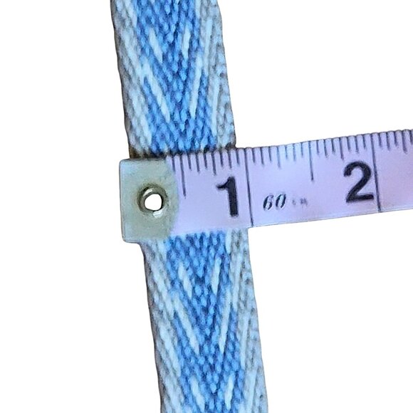 Woven Boho Chic Belt With Blue & Beige Geometric Pattern And D-Ring - Picture 7 of 10